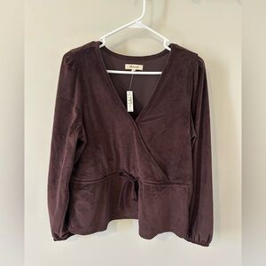 Madewell Corduroy Tie Front Faux Wrap Long Sleeve Top Brown Size Large